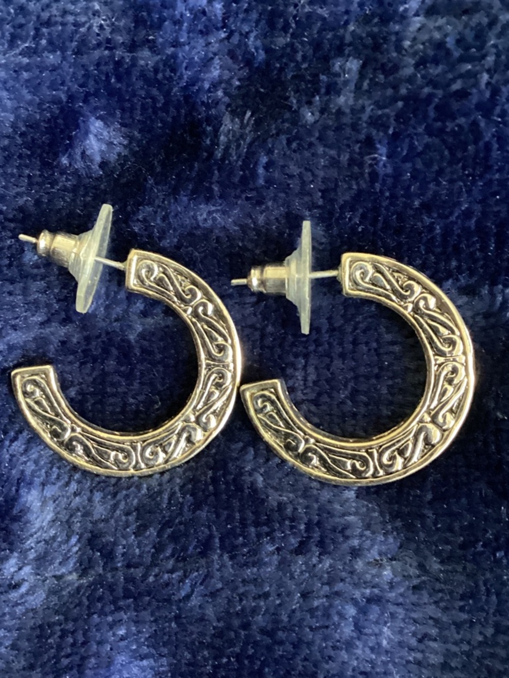 Intricate Silver-Tone Scroll Hoop Earrings